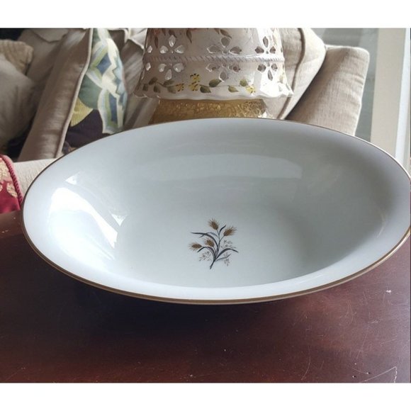 Noritake Wheatcroft Oval Vegetable Bowl Beautiful Gold Trim Gray Leaves Christma - Picture 1 of 8